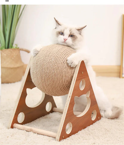 Katzen Kratzball 360° – Innovativer Kratzbaum Mit Drehbarem Sisalball  Stabilem Holzgestell