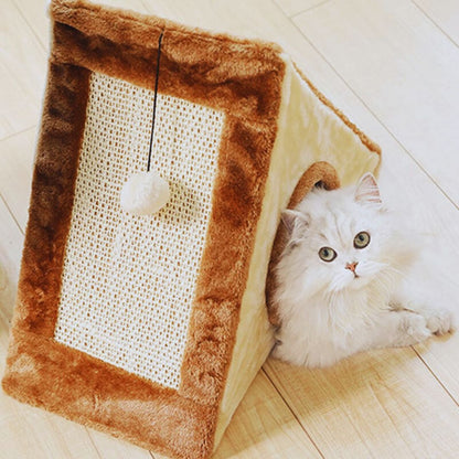 Katzenhaus in Zeltform mit Kratzfläche und Spielball für Drinnen