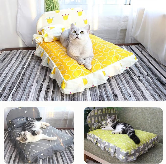 Katzenbett mit Rückenlehne – Bequemes Haustierbett mit Kissen für Katzen und kleine Hunde