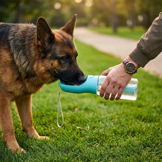 3-in-1 Hunde Trinkflasche – Wasserflasche mit Futterbehälter für unterwegs