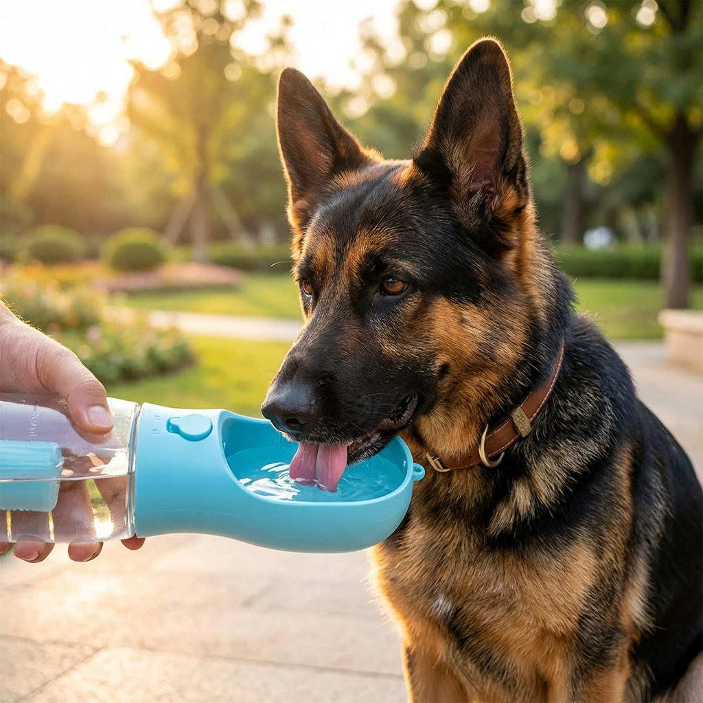 3-in-1 Hunde Trinkflasche – Wasserflasche mit Futterbehälter für unterwegs