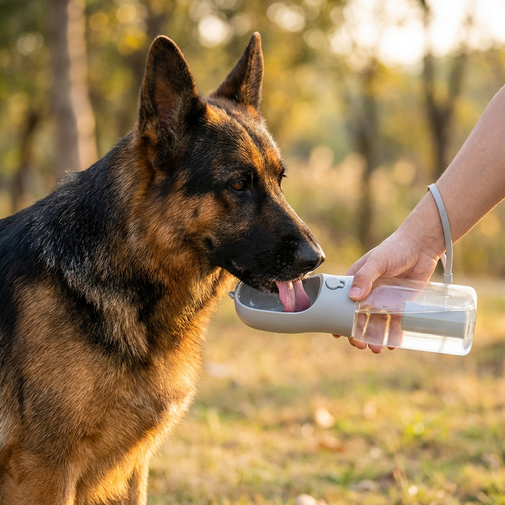3-in-1 Hunde Trinkflasche – Wasserflasche mit Futterbehälter für unterwegs