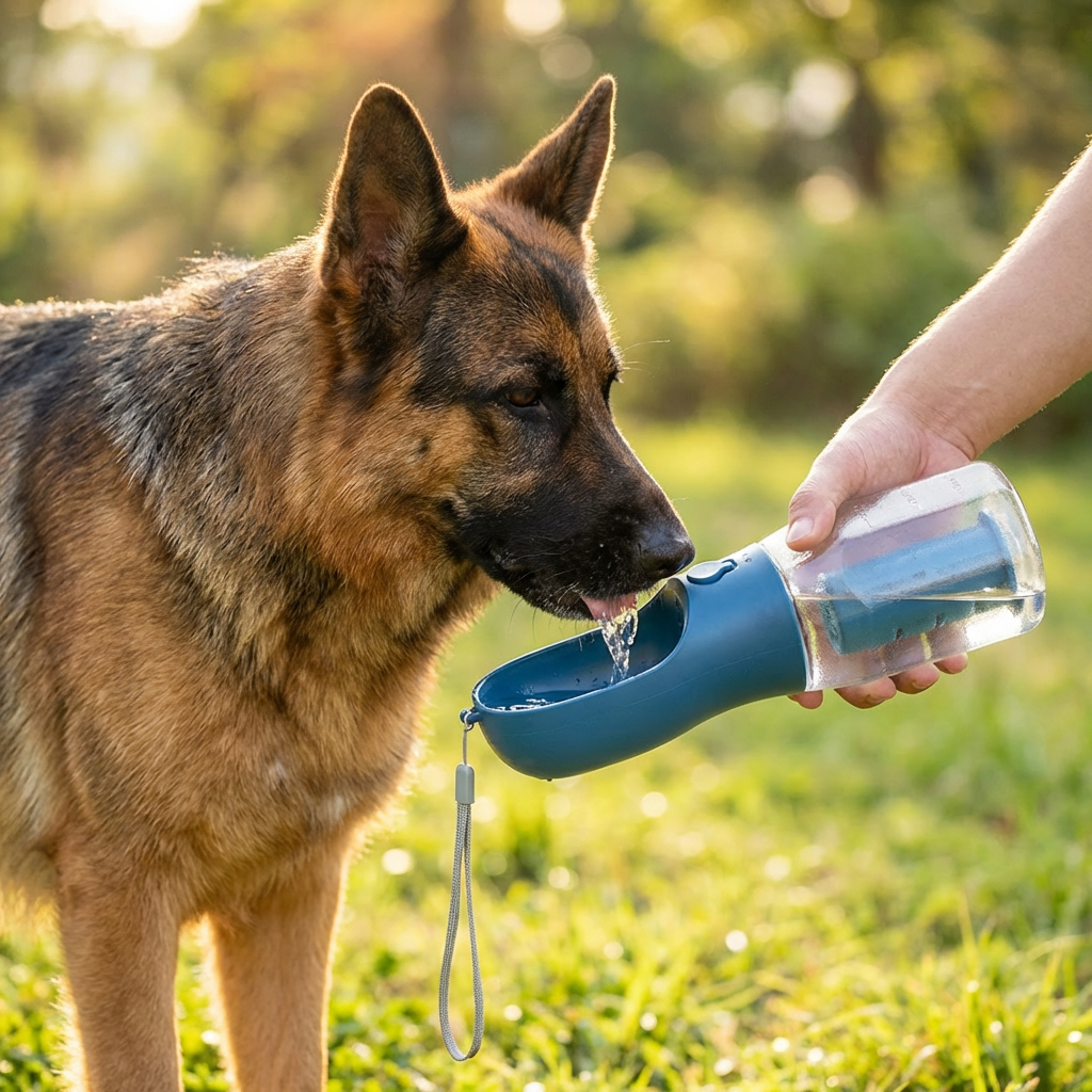 3-in-1 Hunde Trinkflasche – Wasserflasche mit Futterbehälter für unterwegs
