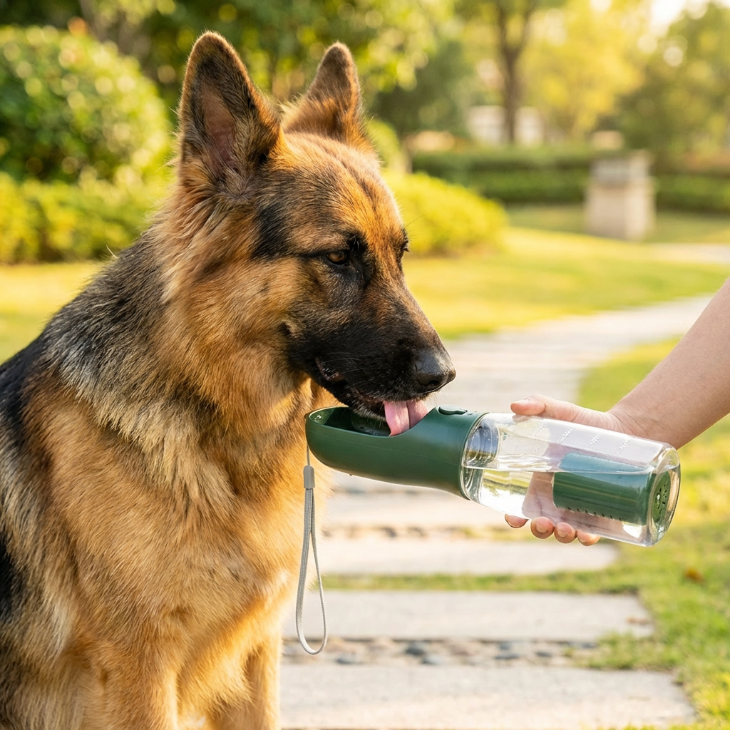 3-in-1 Hunde Trinkflasche – Wasserflasche mit Futterbehälter für unterwegs