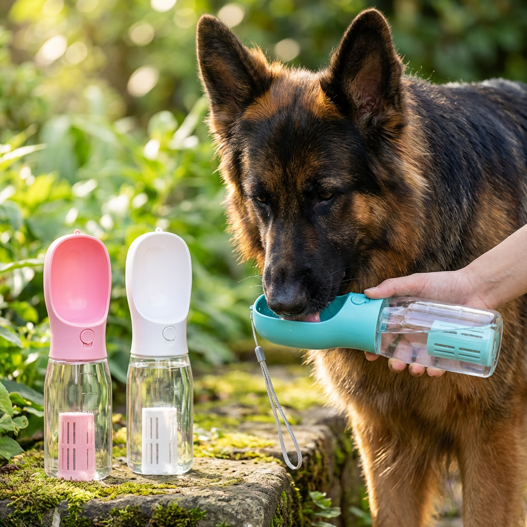 3-in-1 Hunde Trinkflasche – Wasserflasche mit Futterbehälter für unterwegs