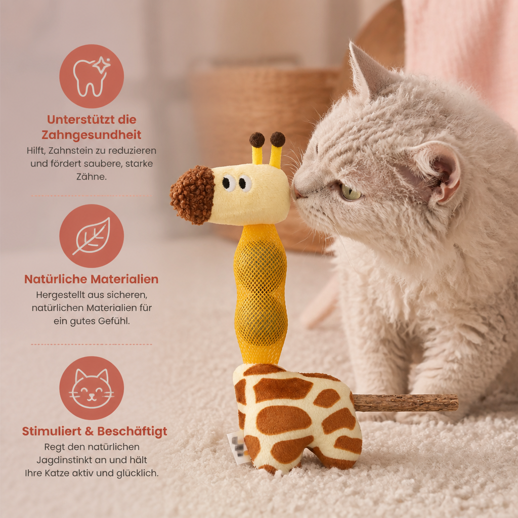 3-in-1 Zahnpflege-Giraffen-Katzenspielzeug – Plüsch, Katzenminze-Bälle & Natürlicher Kaustab