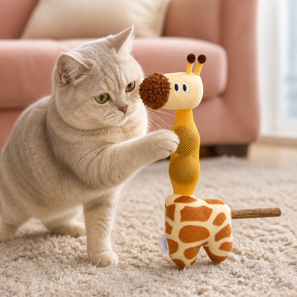 3-in-1 Zahnpflege-Giraffen-Katzenspielzeug – Plüsch, Katzenminze-Bälle & Natürlicher Kaustab