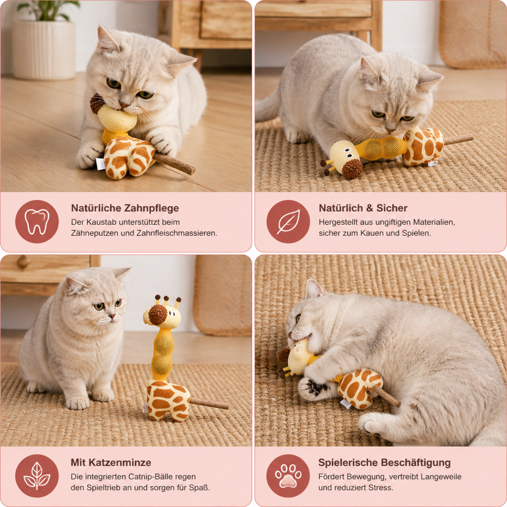3-in-1 Zahnpflege-Giraffen-Katzenspielzeug – Plüsch, Katzenminze-Bälle & Natürlicher Kaustab