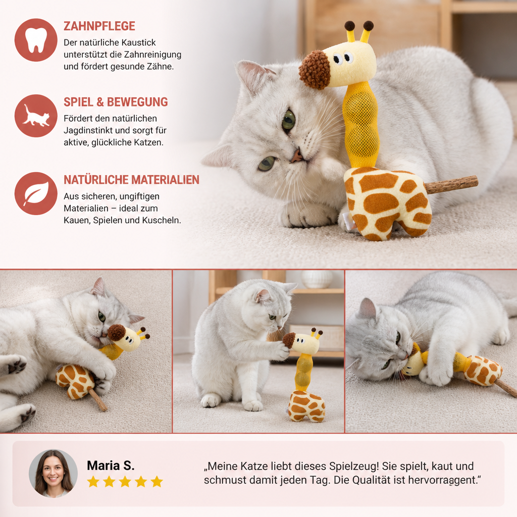 3-in-1 Zahnpflege-Giraffen-Katzenspielzeug – Plüsch, Katzenminze-Bälle & Natürlicher Kaustab