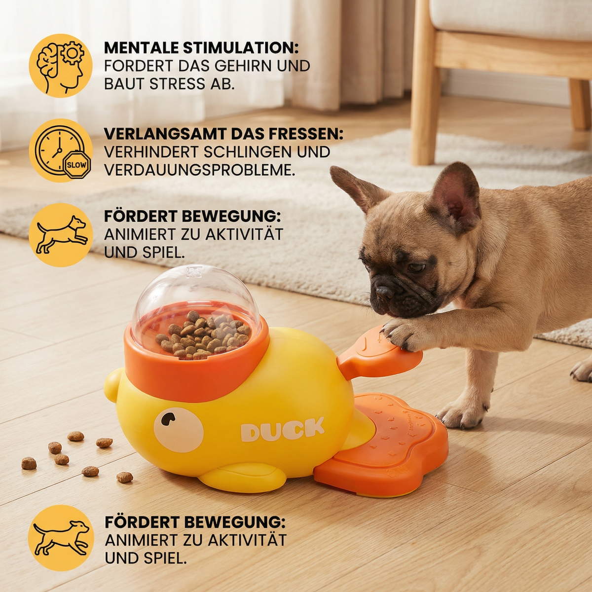 Interaktiver Futterspender für Hunde & Katzen – Slow Feeder Puzzle im Enten-Design