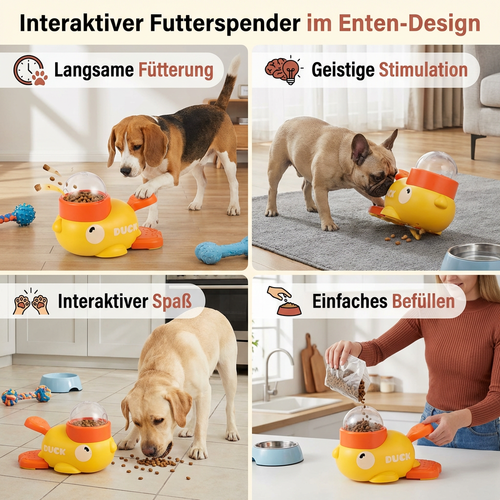Interaktiver Futterspender für Hunde & Katzen – Slow Feeder Puzzle im Enten-Design