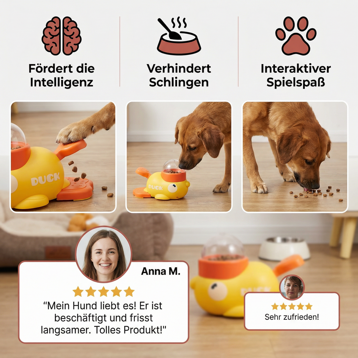 Interaktiver Futterspender für Hunde & Katzen – Slow Feeder Puzzle im Enten-Design