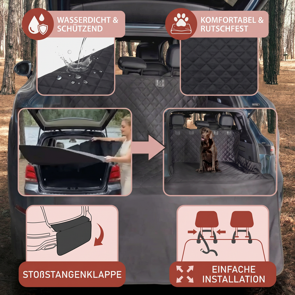 Wasserdichte SUV-Ladeflächenauskleidung für Hunde mit Stoßstangenklappe