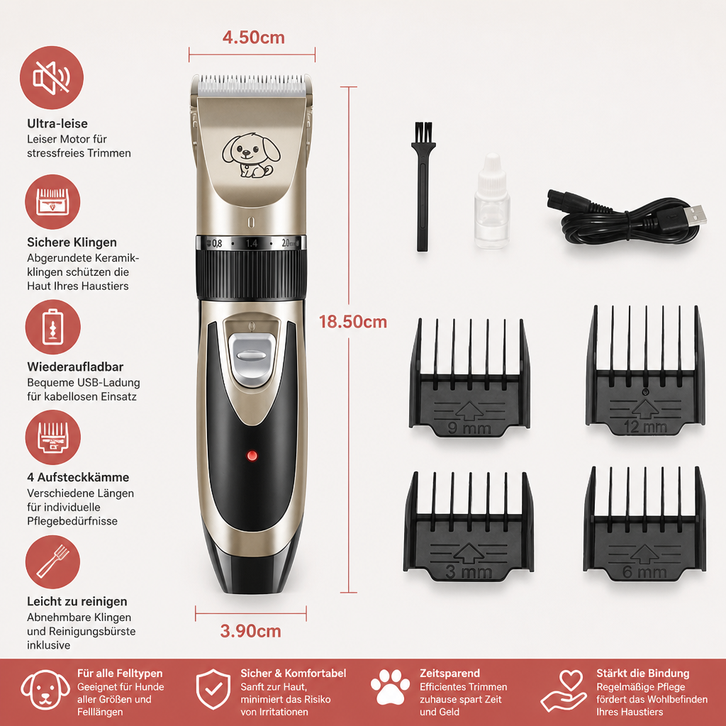 Lautloses Felltrimmer Set für Hunde