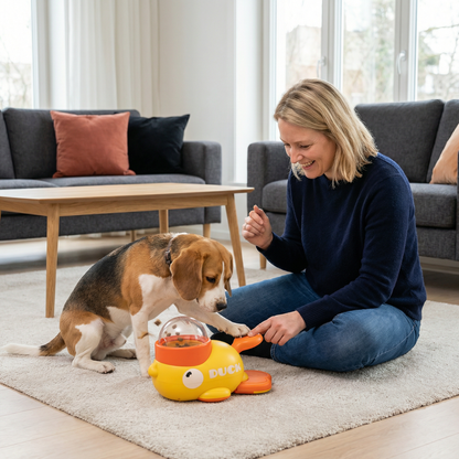 Interaktiver Futterspender für Hunde & Katzen – Slow Feeder Puzzle im Enten-Design