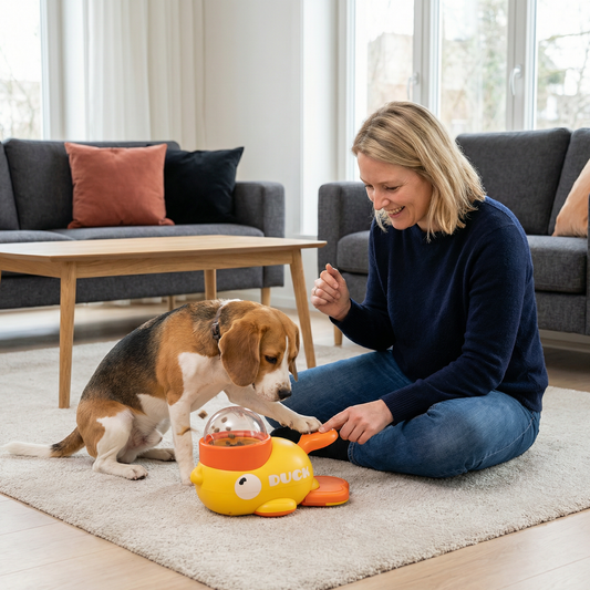Interaktiver Futterspender für Hunde & Katzen – Slow Feeder Puzzle im Enten-Design