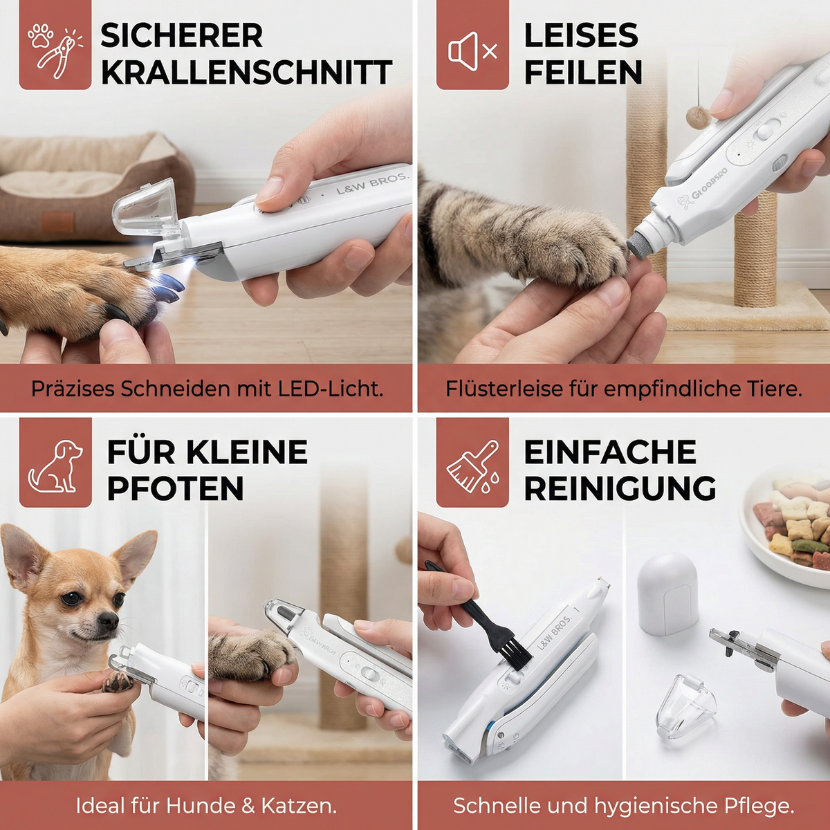 2-in-1 Haustier-Nagelknipser & Trimmer mit LED – Leises Pflegegerät für Hunde & Katzen