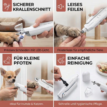 2-in-1 Haustier-Nagelknipser & Trimmer mit LED – Leises Pflegegerät für Hunde & Katzen