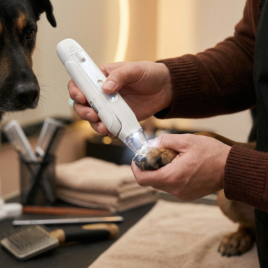 2-in-1 Haustier-Nagelknipser & Trimmer mit LED – Leises Pflegegerät für Hunde & Katzen