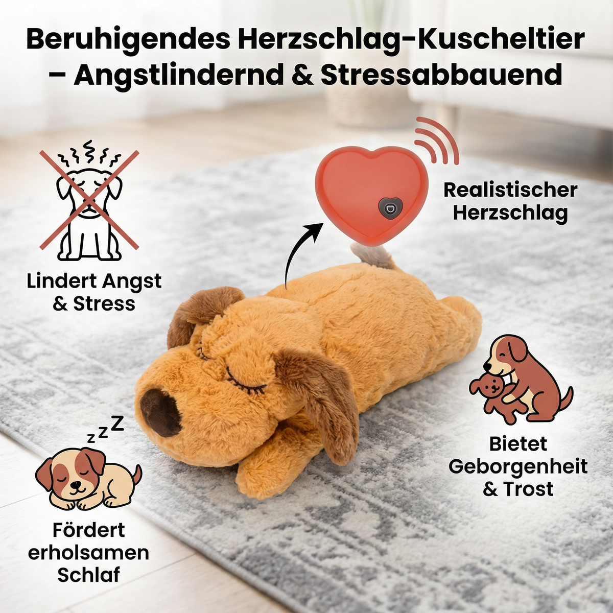 Beruhigendes Herzschlag-Kuscheltier für Haustiere – Angstlindernd & Stressabbauend