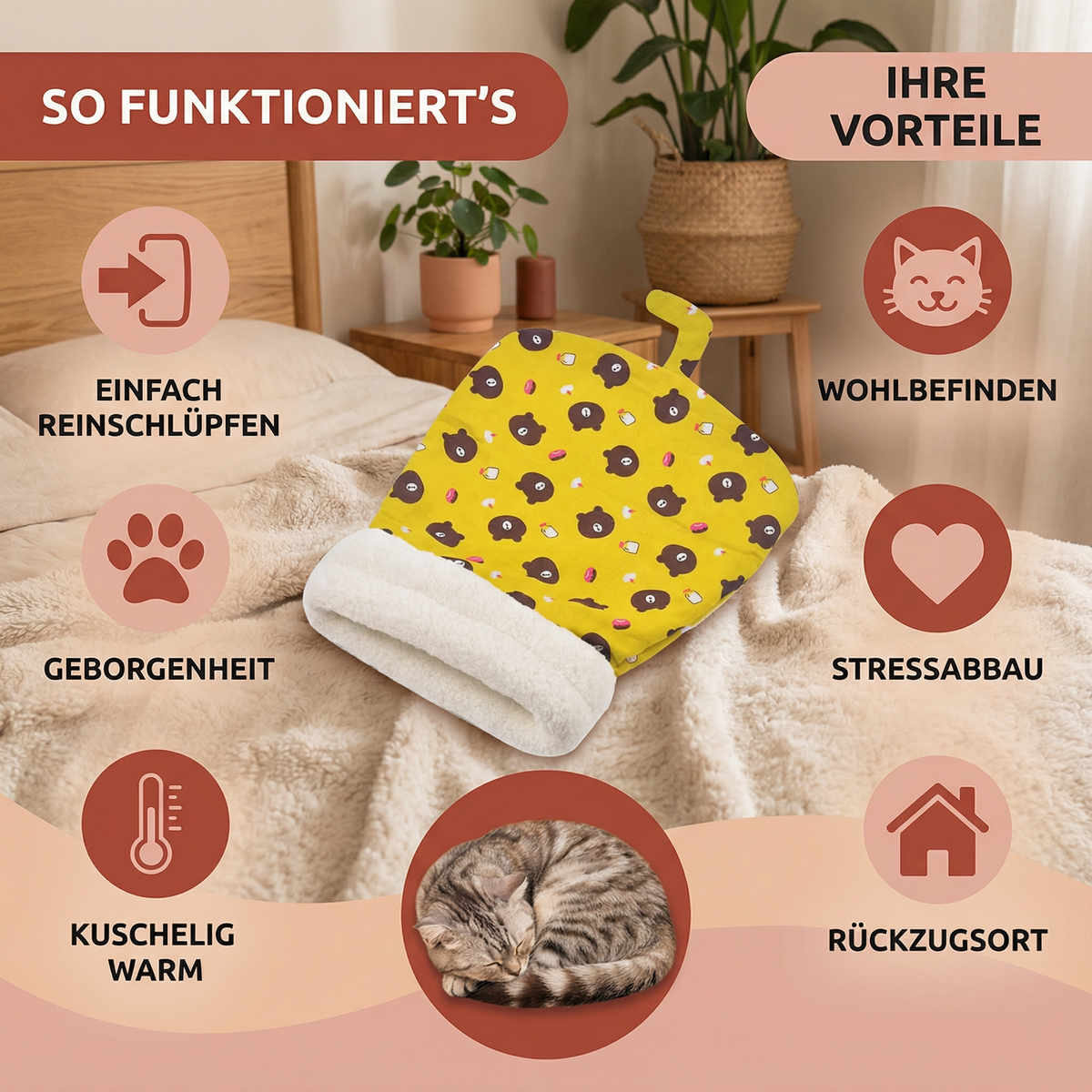 Gemütliches Katzen Schlafsack Kuschelbett