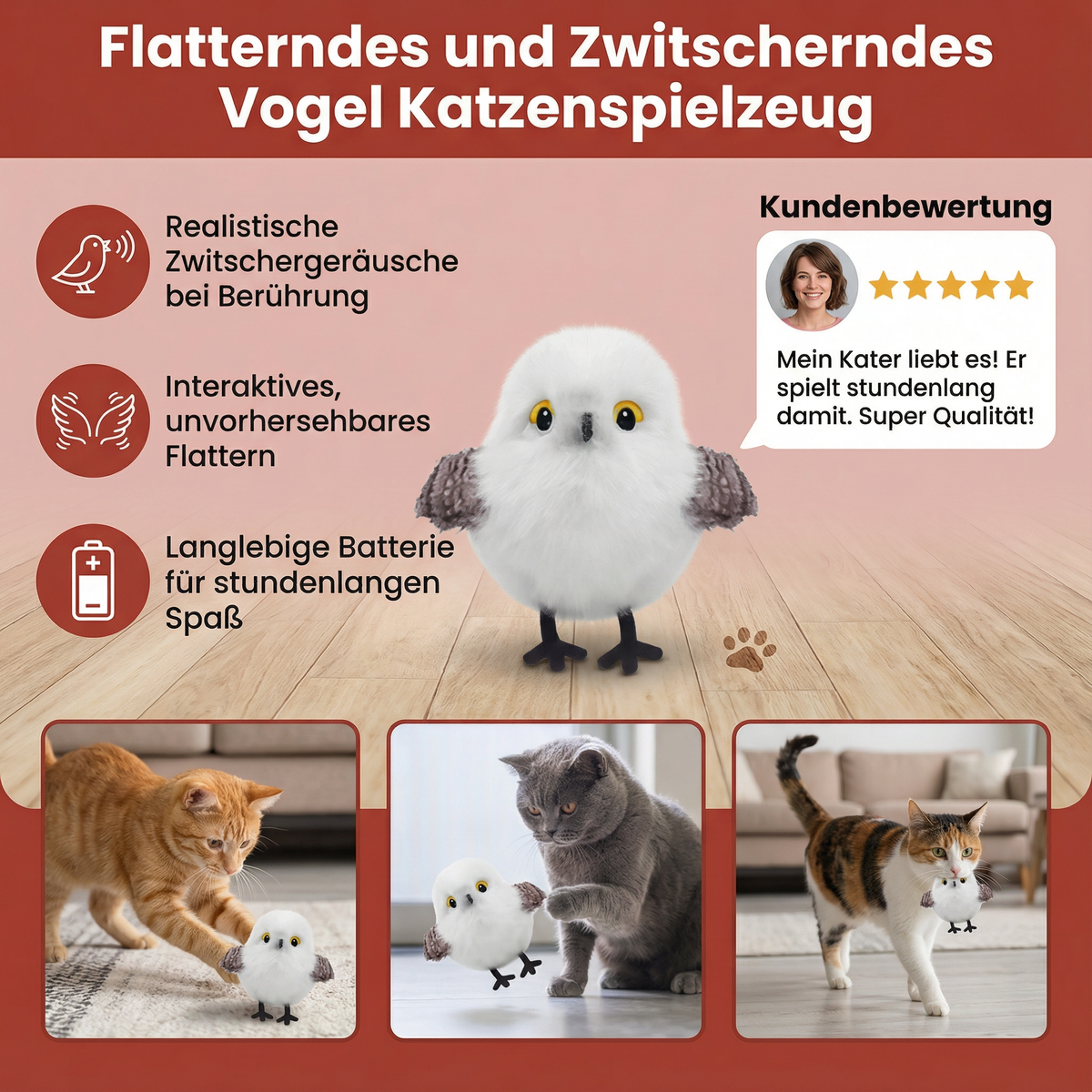 Flatterndes und Zwitscherndes Vogel Katzenspielzeug
