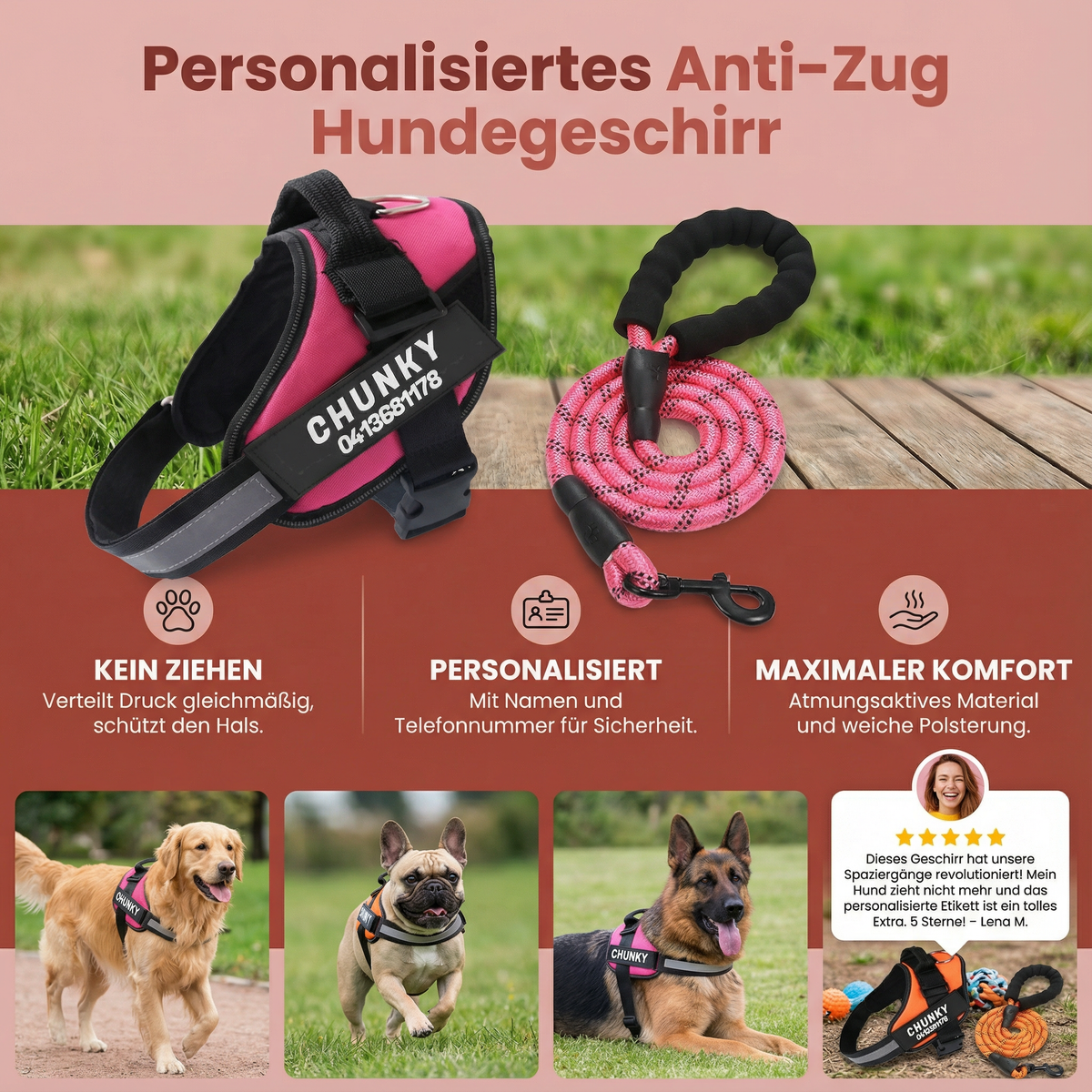 Personaliertes Anti-Zug Hundegeschirr