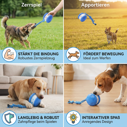 Interaktiver & Robuster Hundeball – Bewegungsspielzeug mit Zugseil in Hundefarben