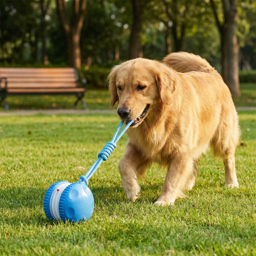 Interaktiver & Robuster Hundeball – Bewegungsspielzeug mit Zugseil in Hundefarben